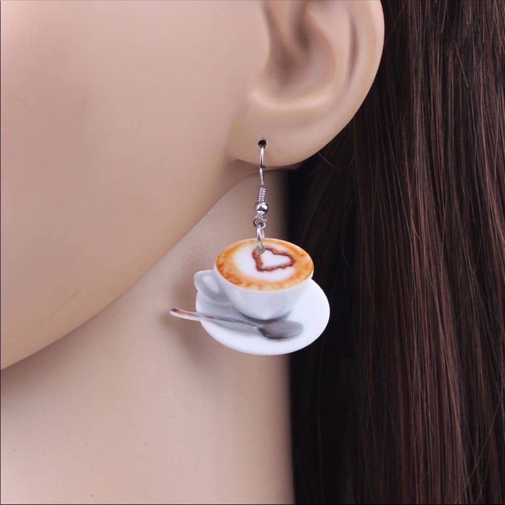 Coffee Cup and Saucer with Spoon Acrylic Earrings - Picture 3 of 6